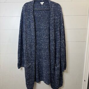 J. Jill Navy Textured Open Front Cardigan Duster Longline Size XL